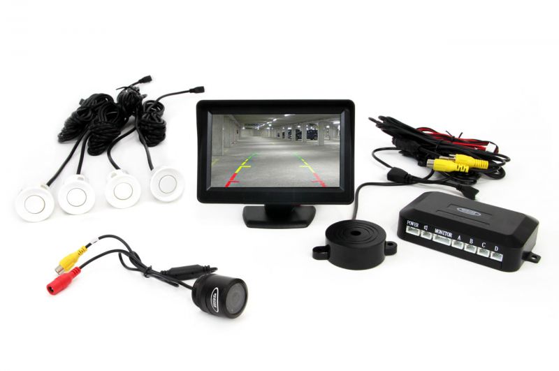 VERTEX 4-senzorové parkovacie senzory s kamerou a LCD monitorom - strieborná
